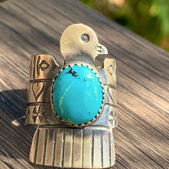 Yazzie Jewelry - Yazzie Native American Navajo Authentic Turquoise Thunderbird Ring with Hearts